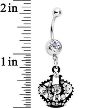 将图片加载到图库查看器,Clear Czech Stone Black Versailles Queen Crown Dangle Belly Ring