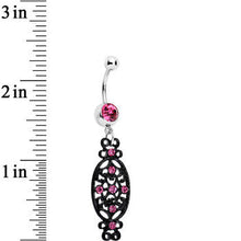 将图片加载到图库查看器,Pink Czech Stone Black Victorian Design Dangle Belly Ring