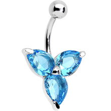 Load image into Gallery viewer, Aqua Czech Stone Crystalline Trio Belly Ring