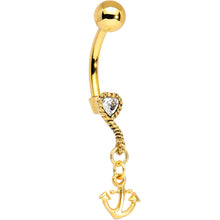 将图片加载到图库查看器,Gold Plated 925 Silver Anchor My Heart Clear Dangle Belly Ring