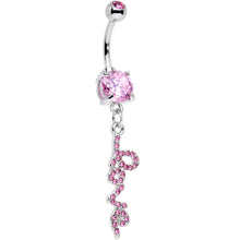将图片加载到图库查看器,Pretty Pink Gem Studded Love Cursive Text Dangle Belly Ring