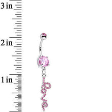 将图片加载到图库查看器,Pretty Pink Gem Studded Love Cursive Text Dangle Belly Ring