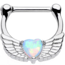 Load image into Gallery viewer, 16G Steel White Synthetic Opal Heart Angel Wing Septum Clicker