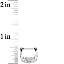 Load image into Gallery viewer, 16G Steel Pinkish Synthetic Opal Heart Angel Wing Septum Clicker
