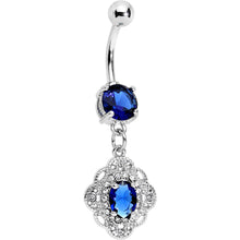 Load image into Gallery viewer, Royal Blue CZ Gem Clear Accent Ornate Ornament Dangle Belly Ring