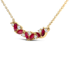 Load image into Gallery viewer, 14K Yellow Gold Red Ruby and Diamond Trio Bar Line Necklace (I-J Color, SI2-I1 Clarity) - 18 inch