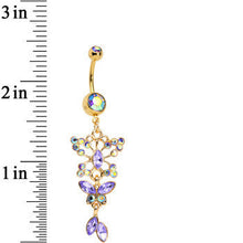 Load image into Gallery viewer, Tanzanite Aurora Gem Gold Anodized Butterfly Blast Dangle Belly Ring