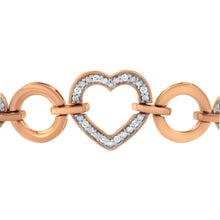 将图片加载到图库查看器,10K Rose Gold over .925 Sterling Silver 1/10 Cttw Round-Cut Diamond Heart Link Adjustable Bolo Bracelet (H-I Color, I2-I3 Clarity) - 6"-9" Adjustable