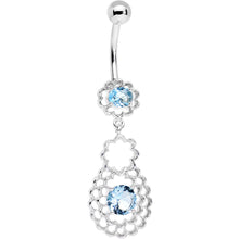 将图片加载到图库查看器,Blue CZ Gem Quatrefoil Layered Flowing Flower Form Dangle Belly Ring