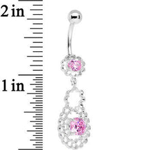 将图片加载到图库查看器,Pink CZ Gem Quatrefoil Layered Flowing Flower Form Dangle Belly Ring