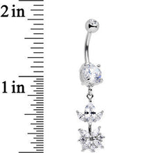 将图片加载到图库查看器,Clear CZ Gem Glitter Budding Flower Dangle Belly Ring