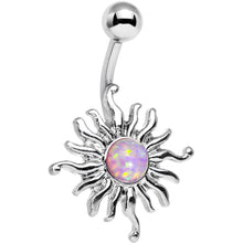 Load image into Gallery viewer, Pink Synthetic Opal Tribal Shining Sun Belly Ring
