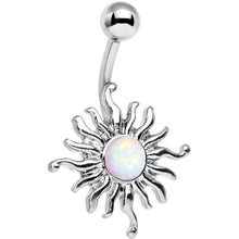 Load image into Gallery viewer, White Synthetic Opal Tribal Shining Sun Belly Ring