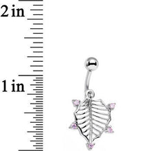 Load image into Gallery viewer, Pink CZ Gem Lattice Style Hawthorne Leaf Dangle Belly Ring