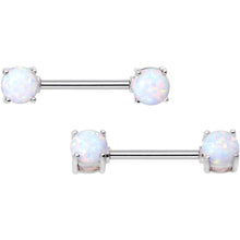Load image into Gallery viewer, 14G 9/16 Stainless Steel White Synthetic Opal Nipple Barbell Set