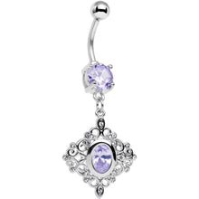 将图片加载到图库查看器,Clear Purple CZ Gem Princess Cut Drop Dangle Belly Ring