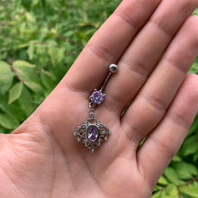 将图片加载到图库查看器,Clear Purple CZ Gem Princess Cut Drop Dangle Belly Ring