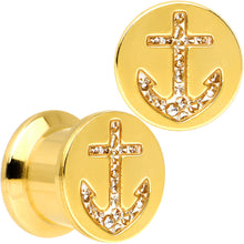 Load image into Gallery viewer, 00G Gold Plated Steel Clear Gem Anchor Saddle Stash Plug Set