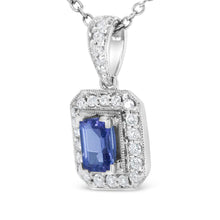 将图片加载到图库查看器,18K White Gold 1/4 Cttw Round Diamond and 6x4mm Purple Tanzanite Halo 18" Pendant Necklace (H-I Color, VS1-VS2 Clarity)
