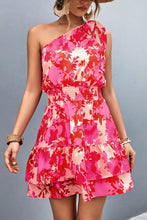Load image into Gallery viewer, Pink Smocked Printed Single Shoulder Dress Feminine & Flattering Summer Style Dresses