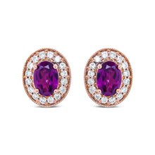 Load image into Gallery viewer, 14K Rose Gold 7x5mm Oval Cut Garnet and 3/8 Cttw Round Diamond Halo Stud Earrings (G-H Color, SI1-SI2 Clarity)