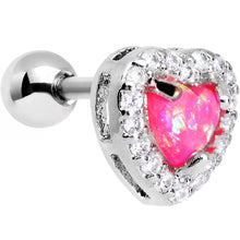 Load image into Gallery viewer, 16G 1/4 Pink Synthetic Opal Clear Gem Heart Cartilage Earring