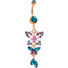 Load image into Gallery viewer, Aqua Pink Rose Gold Anodized Vibrant Butterfly Dangle Belly Ring