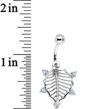 Load image into Gallery viewer, Aqua Cubic Zirconia Steel Skeletal Leaf Dangle Belly Ring