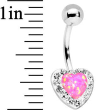 Load image into Gallery viewer, Pink Synthetic Opal Clear Accent Heart Bottom Mount Belly Ring