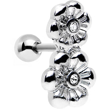 Load image into Gallery viewer, 16G 1/4 Clear Gem Steel Double Flower Tragus Cartilage Earring