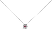 Load image into Gallery viewer, 14K White Gold Red Ruby and 1/3 Cttw Diamond Halo Pendant Necklace