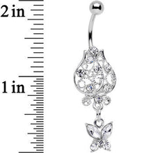 将图片加载到图库查看器,Clear Gem Framework Flower Butterfly Dangle Belly Ring