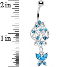 将图片加载到图库查看器,Aqua Gem Framework Flower Butterfly Dangle Belly Ring
