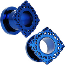 Load image into Gallery viewer, 00G Blue PVD Filigree Frame Screw Fit Tunnel Plug Set