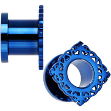 Load image into Gallery viewer, 00G Blue PVD Filigree Frame Screw Fit Tunnel Plug Set