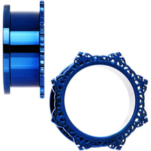 Load image into Gallery viewer, 7/8 Blue PVD Filigree Frame Screw Fit Tunnel Plug Set