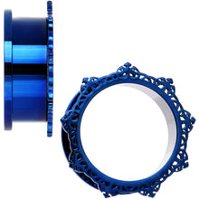 Load image into Gallery viewer, 25mm Blue PVD Filigree Frame Screw Fit Tunnel Plug Set