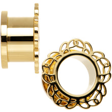 Load image into Gallery viewer, 9/16 Gold PVD Filigree Flower Screw Fit Tunnel Plug Set