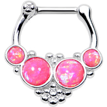 Load image into Gallery viewer, 16G 1/4 Pink Synthetic Opal Steel Bar Bead Hoop Septum Clicker