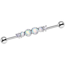 将图片加载到图库查看器,White Synthetic Opal Clear Gem Steel Industrial Barbell 36mm