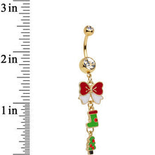 将图片加载到图库查看器,Gold Plated Surgical Steel Clear Spirit of Christmas Dangle Belly Ring