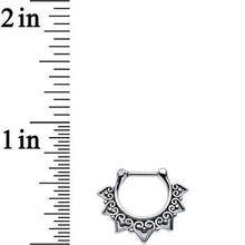 Load image into Gallery viewer, 16G 1/4 Steel Barbell Ornate Heart Detailed Hoop Septum Clicker