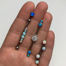 将图片加载到图库查看器,White Synthetic Opal Clear Gem Steel Industrial Barbell 36mm