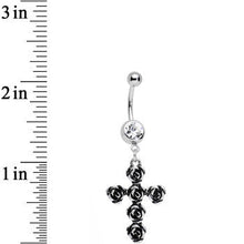 Load image into Gallery viewer, Pretty Pink Gem Black Rose Flower Detailed Gothic Cross Dangle Belly Ring