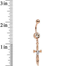 Load image into Gallery viewer, Clear Gem Rose Gold Anodized Skull Pirate Sword Dangle Belly Ring