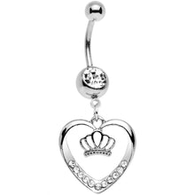 将图片加载到图库查看器,Clear Gem Claddagh Inspired Heart and Crown Dangle Belly Ring