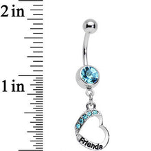 Load image into Gallery viewer, Baby Blue Gem Best and Friends Matching Heart Dangle Belly Ring Set