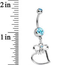 将图片加载到图库查看器,Aqua Gem Pretty Bow and Heart Dangle Belly Ring
