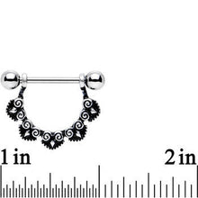 Load image into Gallery viewer, 14G 5/8 Stainless Steel Black Deco Pattern Barbell Nipple Shield Set