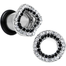 Load image into Gallery viewer, 0G Clear Black Gem Steel Warped Ring Single Flare Tunnel Plug Set